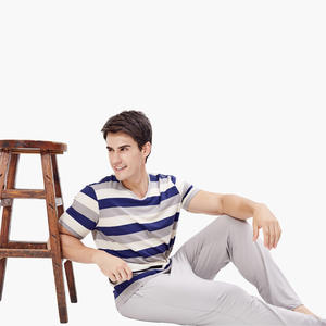 Mens <b>Blue</b> <b>White</b> <b>Striped</b> Pajamas Knitted Men's Sleepwear Loungwear Set Custom Bamboo Pajamas Sets Mens Clothing Vietnam Factory - Product Image 4