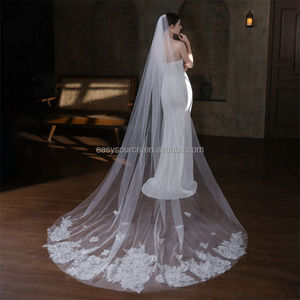 Voile de mariée long en dentelle YM202 1T, voile de mariée cathédrale avec peigne, accessoires de mariage - Product Image 1
