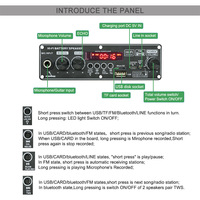 Module amplificateur BT avec haut-parleur à tige télescopique, lecteur MP3, puissance sonore 3,7 V 10 W (2x10 W, 2x2 W + 2x8 W) pour chariot de microphone
