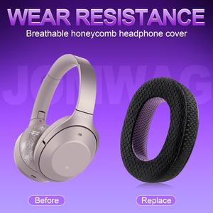 Coussinets d'oreille de remplacement en maille respirante Jomwag, mousse à mémoire de forme, simili cuir pour WH-1000XM2/MDR-1000X - Coussinets d'oreille confortables noir/violet - Product Image 5