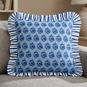 Funda de cojín floral azul con borde con volantes, funda de cojín decorativa suave para sofá, cama, sala de estar y dormitorio, decoración del hogar - Product Image 1
