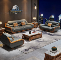 Ensemble de canapés de luxe en cuir et bois massif pour villa haut de gamme, mobilier de salon moderne italien 1+2+3 places