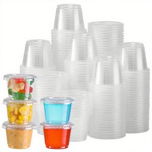 Vaso para Salsas de Pared Simple de PP con Tapa, Certificado BRC, Transparente/Negro, Apto para Microondas, Contenedor de Grado Alimenticio, Suministro para Restaurantes y Hoteles - Product Image 1