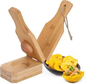 Grosir alat buah & Sayur kayu bambu Tostonera Toston pembuat Banana plaintain Press Masher 2 In 1