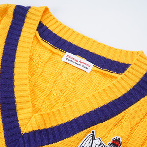 Insigne Logo personnalisé Style collégial décontracté chaud en gros tricot épais coton conception d'hiver col en V à manches longues hommes pull-over pull - Product Image 3