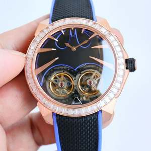Montre Homme Chic en Or Rose avec Double Tourbillon, Lunette Diamantée, Bracelet Jaune et Noir, Idéale pour les Soirées et Cérémonies, Montre-Bracelet de Luxe Léger - Product Image 2