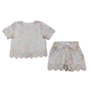 GSSO3273 RTS Little Active Girl, tenues imprimées de fleurs colorées, vente en gros pour enfants, ensemble à manches courtes pour filles - Product Image 1