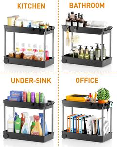 ชั้นวางของ 2 ชั้นแบบมีล้อ สำหรับจัดเก็บอุปกรณ์ครัว ห้องน้ำ ห้องอาบน้ำ ใต้ซิงค์ พร้อมลิ้นชักเก็บของ - Product Image 2