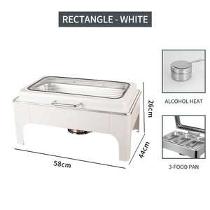 Luxury White Stainless Steel Gas &amp; Fuel Chafing Dish Buffet <strong>Server</strong> with <strong>Food</strong> Warmer for Hotel Buffet Parties - Product Image 6