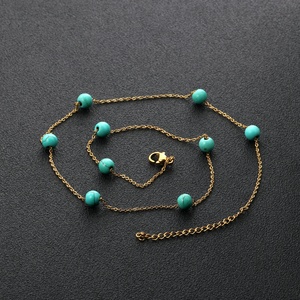 Collar con Colgante de Turquesa Verde Natural en Acero Inoxidable Chapado en Oro para Damas, Superventas - Product Image 2