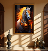 Décoration Murale Moderne : Affiche Chevaux Dorés et Blancs, Impression Aquarelle sur Porcelaine Cristalline, Papier Imperméable Grande Taille