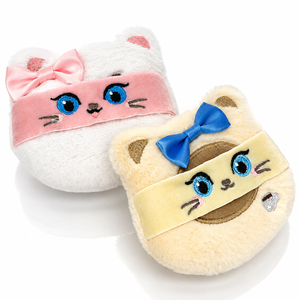 Pochette en peluche chat mignon, houppette ronde en velours doux pour maquillage avec nœud rose - Product Image 2
