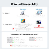 Station d'accueil USB C PULWTOP double moniteur pour Microsoft Surface Pro/Go 11/10/X/9/8/7, avec 2 * HDMI 4K, 3 * USB-C/A 10Gbps, PD