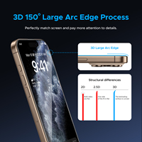 Protection d'écran tactile sensible 9H en verre trempé 3D à couverture intégrale anti-poussière pour iPhone 16 17 18 Pro 18 Pro Max