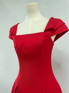 Summer New Small Design Straight <strong>Red</strong> Celebrity Pleated Square Collar Elegant Grand Dress - Product Image 2
