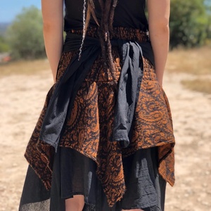 Layered Pixie Mini <b>Skirt</b> | <b>Boho</b> Tiered Asymmetrical <b>Skirt</b> | Vintage A-Line 100% Cotton Women's <b>Skirt</b> | Fairy Festival Gypsy - Product Image 5
