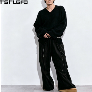 Pantalones anchos personalizados con remaches negros, estilo streetwear vanguardista, venta al por mayor - Product Image 1