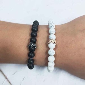 Go Party son roi sa reine lettres gravées couronne Couple colliers en acier inoxydable diamant chien étiquettes collier perles Bracelet ensemble - Product Image 5