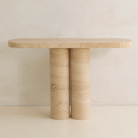 Table console de salon KUMUSI FURNITURE Wabi-Sabi en travertin crème avec base solide