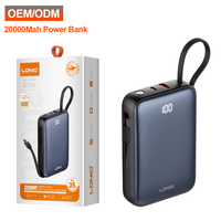 Banque d'alimentation à charge rapide LDNIO PQ37 20000mAh avec câbles intégrés Type-C, chargeur portable mini