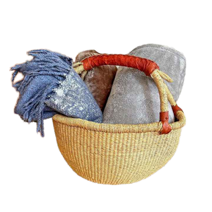 Natural Rattan Storage <b>Baskets</b> With Handles Rustic Bowl Shape Multi-Purpose Neatening <b>Basket</b> Set - Product Image 2