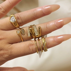 Hypoallergenic 316L <strong>Stainless</strong> <strong>Steel</strong> <strong>Jewelry</strong> Rings Custom Engraved 18K Gold Plated Cubic Zirconia Ring for Anniversary Gift - Product Image 2