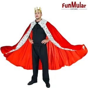 Funmular avrupa kralı pelerin yetişkin erkekler için kırmızı kral kostüm cadılar bayramı Cosplay için taç ile