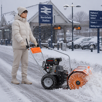 Déneigeuse autoportée Loncin 196cc avec brosse rotative en nylon, machine de déneigement 3-en-1 à essence certifiée EPA