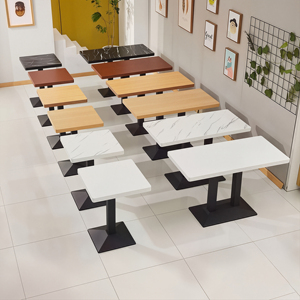 <span class=keywords><strong>Table</strong></span> de salle à manger en bois contreplaqué avec base en métal doré en acier inoxydable et plateau en marbre artificiel blanc et noir pour la restauration commerciale, les restaurants, les bars et les clubs - Product Image 3