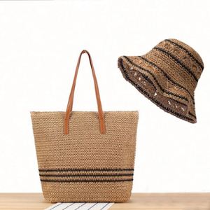 Conjunto de Bolso y Sombrero de Paja Tejida a Mano, con Visera, para Playa, Viajes, Pesca, Esquí, Ciclismo, Casual, Unisex, para Actividades al Aire Libre - Product Image 1