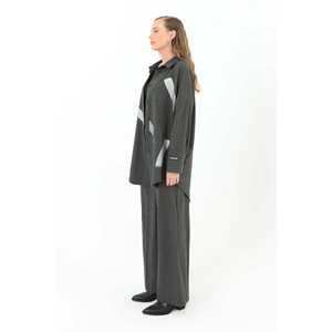 It'Ssh You Women's Contrast Color Twill Shirt Button <b>Down</b> Casual Everyday Anthracite - Product Image 4