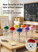 Tasse à café en verre avec couvercle et paille, motif ours en peluche, collection rentrée scolaire, vente en gros populaire en boîte