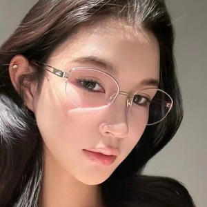Monturas de gafas ovaladas de borde completo para mujer, lentes de resina anti UV ligeras, diseño en tono dorado transparente - Product Image 1
