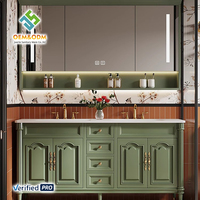 Meuble de salle de bain mural moderne en bois massif de style français OEM Juerte 2025 avec miroir, robinet et panneau de rangement