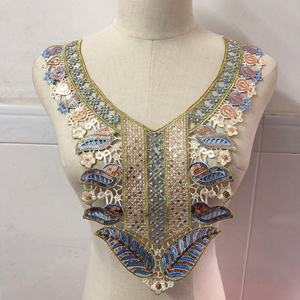 Dernières paillettes florales brodées solubles dans l'eau col col dentelle appliques patchs pour femmes robes LT2855A - Product Image 4