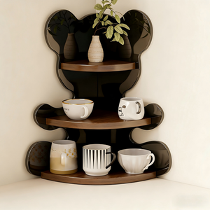 Portabicchieri in Legno a Forma di Orso, Organizzatore a Tre Livelli, Mensola Angolare per Scrivania, Porta Tazze da Caffè e Tè - Product Image 4