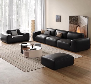 extra Deep Wide Comfortable 7 Seater <strong>Sofa</strong> Set Furniture Italian Luxury Combine Corner <strong>Black</strong> Leather <strong>Sofa</strong> - Product Image 6