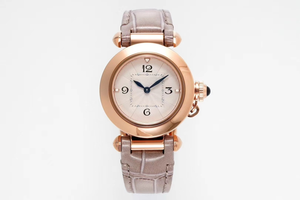 Reloj Clásico Redondo para Mujer con Correa de Cuero Color Taupe, Elegantes Manecillas Azules, Reloj de Pulsera Mecánico Automático para Uso Casual y Formal - Product Image 1