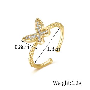 Bagues papillon ajustables pour femmes et filles, en zircon cubique, en cuivre, pierres précieuses, empilables, bijoux de mariage, bagues modernes - Product Image 4
