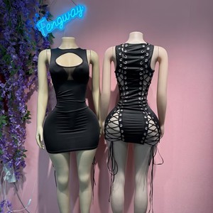 Nuovo Abito Mini Bodycon Sexy da <span class=keywords><strong>Donna</strong></span> Y2K 2026 con Lacci, Senza Maniche e Cut-out - Vestito Aderente da <span class=keywords><strong>Donna</strong></span> - Product Image 1