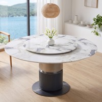 Table à manger de luxe en marbre, mobilier moderne en pierre, table ronde en ardoise