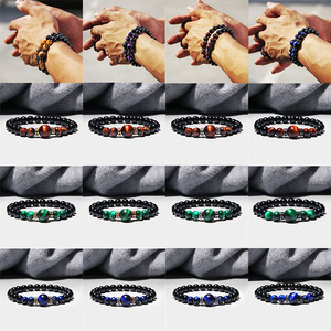 <span class=keywords><strong>Bracciale</strong></span> Trendy con Perle Distanziatrici in <span class=keywords><strong>Ossidiana</strong></span> <span class=keywords><strong>Nera</strong></span> da 8mm, Occhio di Tigre e Strass, con Ciondolo in Agata per Coppie - Product Image 3