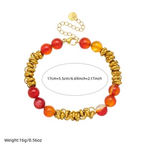 Fashion Gold Plated <b>Red</b> Resin Beaded Chain <b>Bracelet</b> Zinc Alloy Unisex Jewelry B1971 - Product Image 4