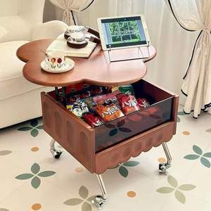 Vintage Style Solid Wood Petal Coffee <b>Table</b> Liftable Movable <b>Storage</b> Drawer Living Room <b>Side</b> <b>Table</b> For Home Use - Product Image 1
