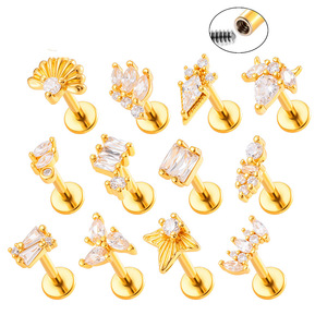 Astm F136 Titanio Hoja Stud Pendiente Helix Labret Lip Piercing Hilo interno Flat Back Stud Mujeres Hombres - Product Image 1