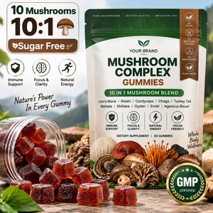 Gomitas de Complejo de Hongos 10 en 1, Melena de León, Reishi, Cordyceps, Chaga, Cola de Pavo, Suplemento de Apoyo Inmunológico, Vegano, Marca Privada - Product Image 1