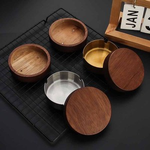 Cendrier en acier inoxydable, cendrier de bureau à domicile, tasse de fumée ronde en bois <span class=keywords><strong>massif</strong></span> nordique avec couvercle pour empêcher les cendres volantes - Product Image 3