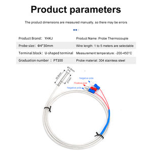 مستشعر درجة الحرارة YHKJ؛ مزدوج حراري مقاوم للحرارة <span class=keywords><strong>WZP</strong></span>-<span class=keywords><strong>PT100</strong></span> نوع مسبار استشعار درجة الحرارة مقاوم للماء وعالي الحرارة - Product Image 2