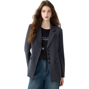 Women's Off White Blazer Solid Color Polyester Anti-Wrinkle Loose Fit Professional Casual Spring Autumn Style - Product Image 5