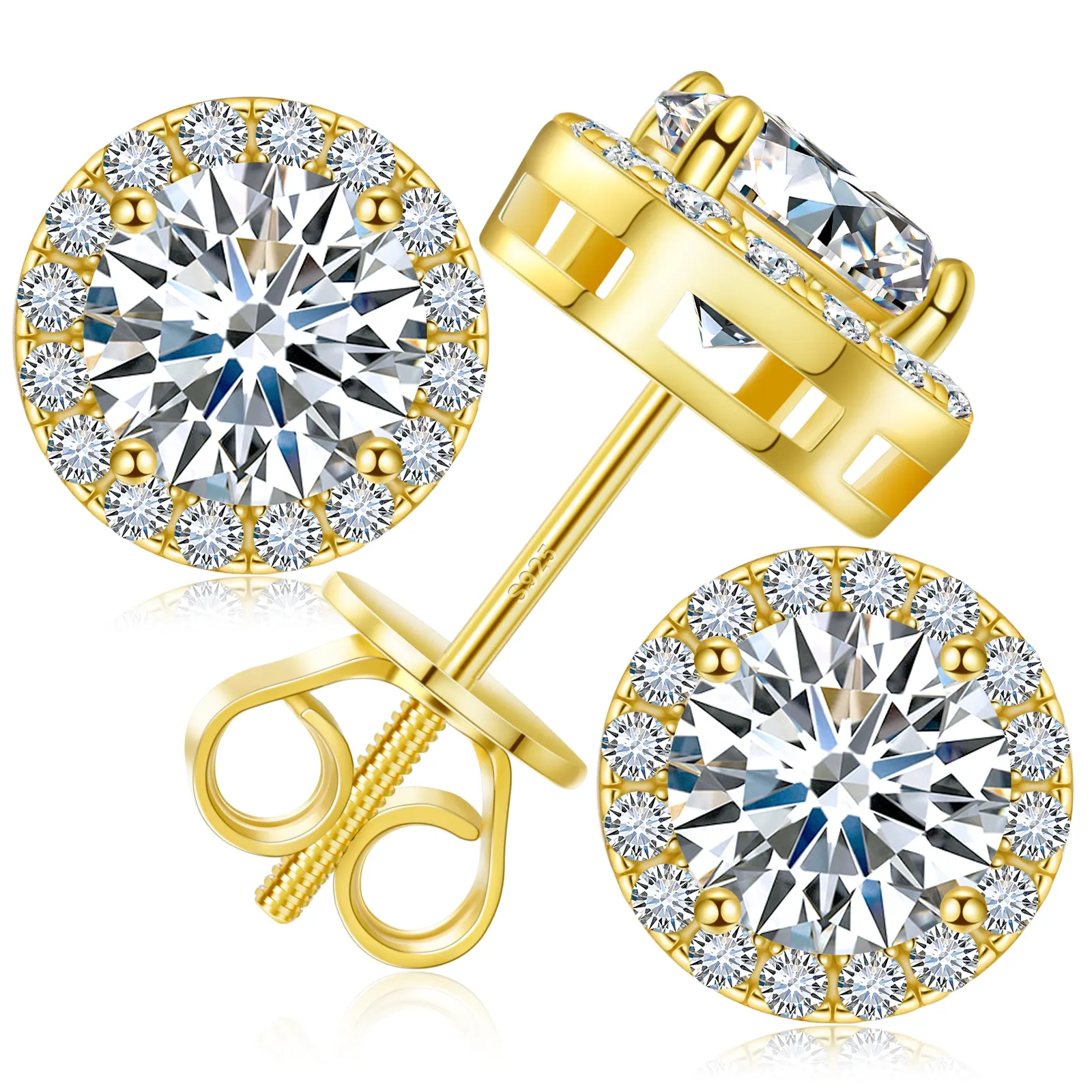 Fine Jewelry Screw Back Women Luxury 18K Gold Plated 925 Sterling Silver Iced Out VVS Moissanite Diamond Stud Earrings For Men